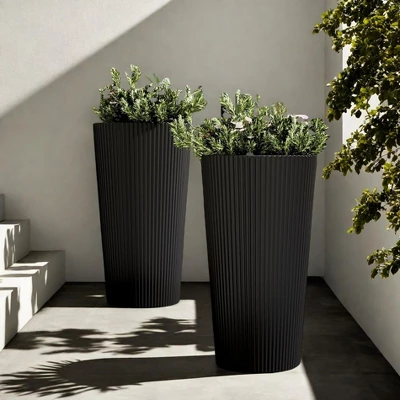 NAYSAYE Planter 2PCS Tall Indoor And Outdoor Planter Pot Large Flower Cone Striped Plastic Flower Pot For Home Garden Patio 5 NAYSAYE Planter 2PCS Tall Indoor And Outdoor Planter Pot Large Flower Cone Striped Plastic Flower Pot For Home Garden Patio - Image 5