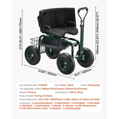 VEVOR Garden Seat With Wheels, Rolling Garden Stool With Height Adjustable & 360° Swivel Seat, 400lbs Weight Capacity, Gardening Cart Bench, Green 7 VEVOR Garden Seat With Wheels, Rolling Garden Stool With Height Adjustable & 360° Swivel Seat, 400lbs Weight Capacity, Gardening Cart Bench, Green - Image 7