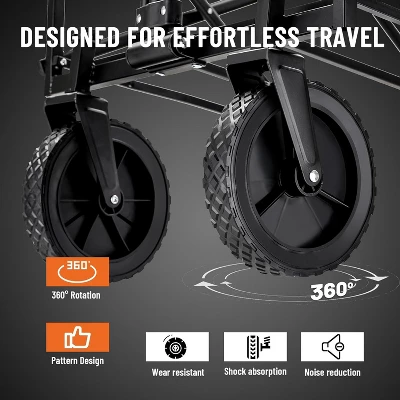 Collapsible Folding Wagon, Heavy Duty 220Lbs Capacity, Foldable Utility Cart For Outdoor Camping, Grocery, Sports, Beach - All Terrain 4 Collapsible Folding Wagon, Heavy Duty 220Lbs Capacity, Foldable Utility Cart For Outdoor Camping, Grocery, Sports, Beach - All Terrain - Image 4