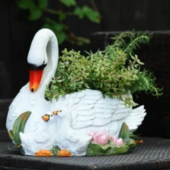LuxenHome White Resin Swan Family Planter 18 LuxenHome White Resin Swan Family Planter -D'Eco Store GUEST bba8a9bb 5475 4029 9458 13649ef512ad