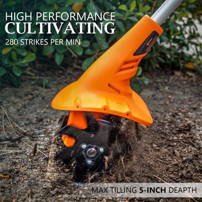 Ukoke Cordless Tiller Cultivator, 20V 2.5Ah Battery, 280 RPM, 24 Steel Blades, 5" Deep X 7.8" Wide Tilling Path, Orange, ST1902 2 Ukoke Cordless Tiller Cultivator, 20V 2.5Ah Battery, 280 RPM, 24 Steel Blades, 5" Deep X 7.8" Wide Tilling Path, Orange, ST1902 - Image 2