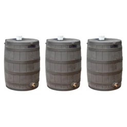 Good Ideas Rain Wizard 50 Gallon Plastic Outdoor Home Rain Barrel Water Storage Collector With Brass Spigot And Flat Back Design, Oak (3 Pack) 11 Good Ideas Rain Wizard 50 Gallon Plastic Outdoor Home Rain Barrel Water Storage Collector With Brass Spigot And Flat Back Design, Oak (3 Pack) -D'Eco Store GUEST bc614f26 7525 4608 93e5 e50a210f3079