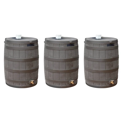 Good Ideas Rain Wizard 50 Gallon Plastic Outdoor Home Rain Barrel Water Storage Collector With Brass Spigot And Flat Back Design, Oak (3 Pack) 6 Good Ideas Rain Wizard 50 Gallon Plastic Outdoor Home Rain Barrel Water Storage Collector With Brass Spigot And Flat Back Design, Oak (3 Pack) - Image 6