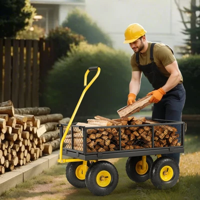 VEVOR 500 Lbs Steel Garden Cart, Heavy Duty Garden Wagon Cart Pullable On Wheels, Metal Yard Utility Wagon Carts With 10" All Terrain Tires, Black 1 VEVOR 500 Lbs Steel Garden Cart, Heavy Duty Garden Wagon Cart Pullable On Wheels, Metal Yard Utility Wagon Carts With 10" All Terrain Tires, Black