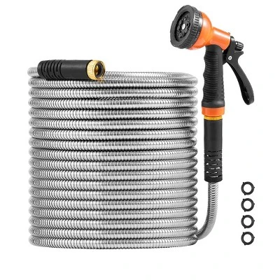 VEVOR Metal Garden Hose 75 Ft, Rust Proof Stainless Steel Water Hose, Heavy Duty Backyard Hose With 10 Function Nozzle, Silver 8 VEVOR Metal Garden Hose 75 Ft, Rust Proof Stainless Steel Water Hose, Heavy Duty Backyard Hose With 10 Function Nozzle, Silver - Image 8