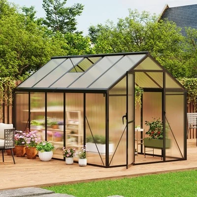 Homfan Greenhouse For Outdoors,Polycarbonate Greenhouse With Roof Vent, Aluminum Walk-in Greenhouse For Outside Garden Backyard, Patio, Lawn 7 Homfan Greenhouse For Outdoors,Polycarbonate Greenhouse With Roof Vent, Aluminum Walk-in Greenhouse For Outside Garden Backyard, Patio, Lawn - Image 7