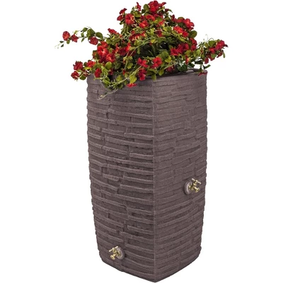 Good Ideas Impressions Riverwalk 50-Gallon Faux Slate Surface Dual Spigot Locations Rain Barrel W/2 Brass Spigots & Screen, Red Brick 3 Good Ideas Impressions Riverwalk 50-Gallon Faux Slate Surface Dual Spigot Locations Rain Barrel W/2 Brass Spigots & Screen, Red Brick - Image 3