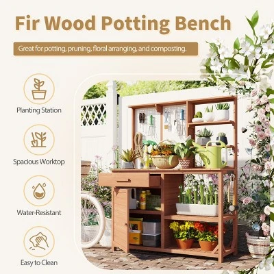 Outdoor Potting Bench, Garden Workstation For Planting, Potting Bench With Shelves And Adjustable Storage, Wood Potting Bench-Coolbibila 2 Outdoor Potting Bench, Garden Workstation For Planting, Potting Bench With Shelves And Adjustable Storage, Wood Potting Bench-Coolbibila - Image 2