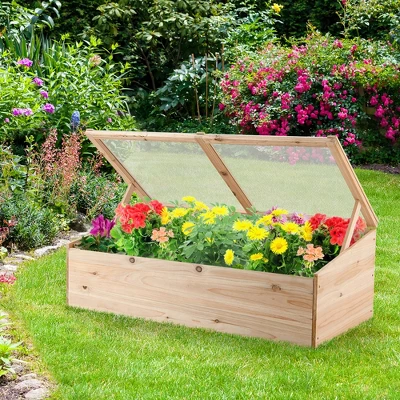 Costway Wooden Cold Frame Greenhouse Flower Planter Raised Plants Bed Protection 2 Costway Wooden Cold Frame Greenhouse Flower Planter Raised Plants Bed Protection - Image 2