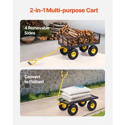 VEVOR 500 Lbs Steel Garden Cart, Heavy Duty Garden Wagon Cart Pullable On Wheels, Metal Yard Utility Wagon Carts With 10" All Terrain Tires, Black 3 VEVOR 500 Lbs Steel Garden Cart, Heavy Duty Garden Wagon Cart Pullable On Wheels, Metal Yard Utility Wagon Carts With 10" All Terrain Tires, Black - Image 3