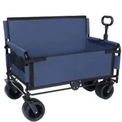 3-in-1 Convertible Folding Wagon Cart With Bench Seat & Storage - 500lbs Heavy-Duty Utility Wagon Dark Blue