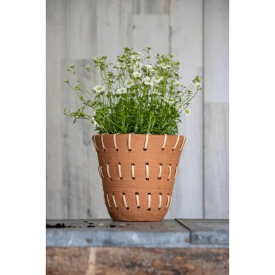 Natural Handthrown Terracotta Planter With Woven Rattan Accents - Foreside Home & Garden 4 Natural Handthrown Terracotta Planter With Woven Rattan Accents - Foreside Home & Garden - Image 4