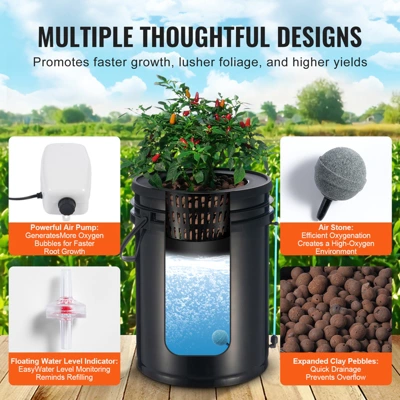 VEVOR DWC Hydroponics Grow System, Hydroponic Growing System With Top Drip Kit, Deep Water Culture 5-Gallon 2 Buckets, With Air Pump, Black 6 VEVOR DWC Hydroponics Grow System, Hydroponic Growing System With Top Drip Kit, Deep Water Culture 5-Gallon 2 Buckets, With Air Pump, Black - Image 6