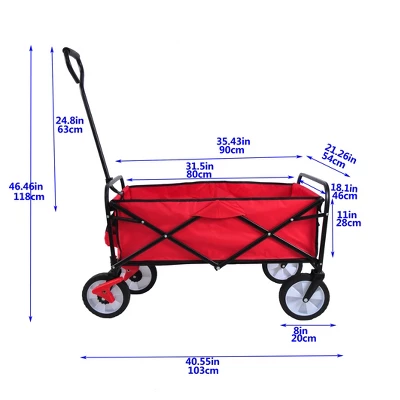 FURNIinspire Wheelbarrows And Lawn Carts Folding Wagon Cart, Collapsible Garden, Beach And Shopping Utility Cart With Handle, Red, 41“*21"*46" 2 FURNIinspire Wheelbarrows And Lawn Carts Folding Wagon Cart, Collapsible Garden, Beach And Shopping Utility Cart With Handle, Red, 41“*21"*46" - Image 2