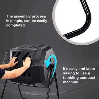 Swtroom Outdoor Plastic Dual Chamber 360 ⁰ Tumbling Composter Bin For Garden Kitchen Yard 35 Gallon 2 Swtroom Outdoor Plastic Dual Chamber 360 ⁰ Tumbling Composter Bin For Garden Kitchen Yard 35 Gallon - Image 2