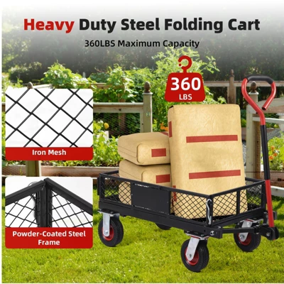 Folding Utility Mesh Steel Garden Carts And Wagons Heavy Duty 360lbs,Folding Utility Wagon Cart W Removable Mesh Sides 6 Folding Utility Mesh Steel Garden Carts And Wagons Heavy Duty 360lbs,Folding Utility Wagon Cart W Removable Mesh Sides - Image 6