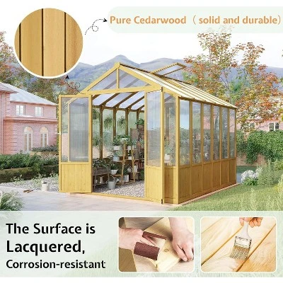 AMERLIFE Wooden Greenhouse, Pre-Assembled Solid Cedar Frame, Walk-in Design 1 AMERLIFE Wooden Greenhouse, Pre-Assembled Solid Cedar Frame, Walk-in Design