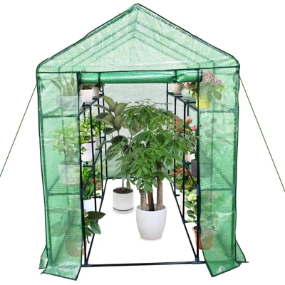 Walk-in Greenhouse With Roll-Up Zipper Door 57 X 57 X 76 Portable 3-Tier 6-Shelf Steel Frame Greenhouse For Indoor Outdoor Garden Patio, Green 7 Walk-in Greenhouse With Roll-Up Zipper Door 57 X 57 X 76 Portable 3-Tier 6-Shelf Steel Frame Greenhouse For Indoor Outdoor Garden Patio, Green - Image 7