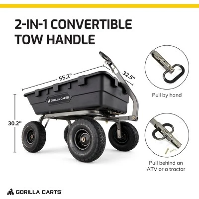 Gorilla Carts 1500 Pound Capacity Heavy Duty Poly Yard Garden Steel Dump Utility Wheelbarrow Wagon Cart With 2 In 1 Towing ATV Handle, Black 2 Gorilla Carts 1500 Pound Capacity Heavy Duty Poly Yard Garden Steel Dump Utility Wheelbarrow Wagon Cart With 2 In 1 Towing ATV Handle, Black - Image 2