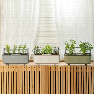 Vego Garden Twin Pack Self-Watering Herb Planter Box With Trellis Rectangular Indoor Outdoor Planter Pots 7.3"x17.5"x10.5" 2 Vego Garden Twin Pack Self-Watering Herb Planter Box With Trellis Rectangular Indoor Outdoor Planter Pots 7.3"x17.5"x10.5" - Image 2