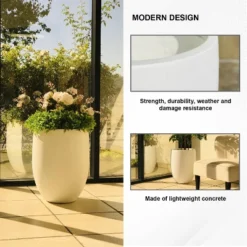 Rosemead Home & Garden, Inc. Concrete Outdoor Planter Pot White 17"x17" 15 Rosemead Home & Garden, Inc. Concrete Outdoor Planter Pot White 17"x17" -D'Eco Store GUEST d12e0e3e f4b2 4ed1 ac75 5c0e97b3b2ea