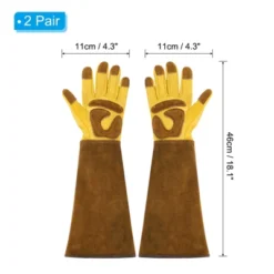 Unique Bargains Cowhide Leather Thorn Proof Shock Absorbing Non-Slip Garden Gloves 1 Pair