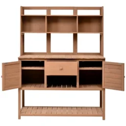 50”W Garden Potting Bench Table, Outdoor Patio Workstation With Hutch, Drawer And Adjustable Shelves, Fir Wood Frame, Brown/White/Natural-ModernLuxe -D'Eco Store GUEST d20ee9f0 b34b 4e35 9bc6 706ccb9442db
