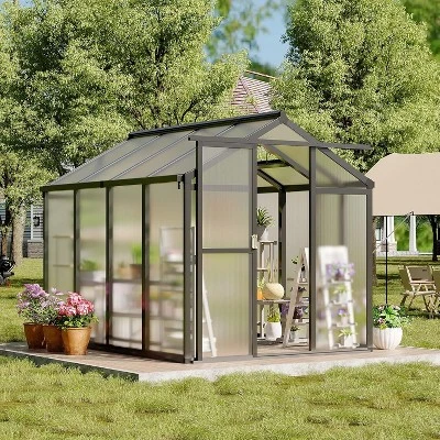 Sturdy Polycarbonate Greenhouse With Aluminum Frame - Adjustable Roof Vent, Sliding Door & UV Protection For Backyard Gardening 2 Sturdy Polycarbonate Greenhouse With Aluminum Frame - Adjustable Roof Vent, Sliding Door & UV Protection For Backyard Gardening - Image 2