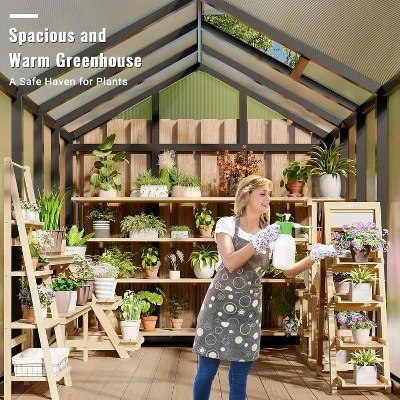 Sturdy Polycarbonate Greenhouse With Aluminum Frame - Adjustable Roof Vent, Sliding Door & UV Protection For Backyard Gardening 3 Sturdy Polycarbonate Greenhouse With Aluminum Frame - Adjustable Roof Vent, Sliding Door & UV Protection For Backyard Gardening - Image 3