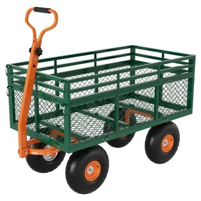 Steel Garden Cart With 10" Wheels, Wagon Cart, Removable Sides, 180° Handle For Lawn, Farm, Outdoor 6 Steel Garden Cart With 10" Wheels, Wagon Cart, Removable Sides, 180° Handle For Lawn, Farm, Outdoor - Image 6