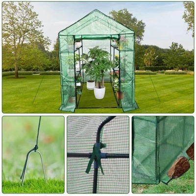 Walk-in Greenhouse With Roll-Up Zipper Door 57 X 57 X 76 Portable 3-Tier 6-Shelf Steel Frame Greenhouse For Indoor Outdoor Garden Patio, Green 4 Walk-in Greenhouse With Roll-Up Zipper Door 57 X 57 X 76 Portable 3-Tier 6-Shelf Steel Frame Greenhouse For Indoor Outdoor Garden Patio, Green - Image 4