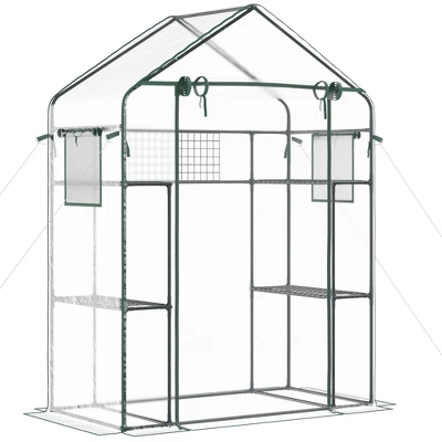 Outsunny 56" X 29" X 77" Walk-in Greenhouse Kit, Portable Green House With 3 Tier Shleves, Roll-Up Door, PE Cover For Backyard Garden 6 Outsunny 56" X 29" X 77" Walk-in Greenhouse Kit, Portable Green House With 3 Tier Shleves, Roll-Up Door, PE Cover For Backyard Garden - Image 6