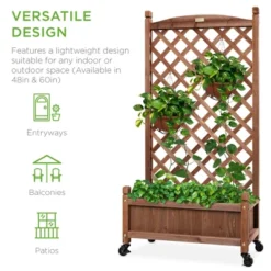 Best Choice Products 48in Mobile Wood Planter Box & Diamond Lattice Trellis, W/ Drainage Holes, Optional Wheels - Walnut 10 Best Choice Products 48in Mobile Wood Planter Box & Diamond Lattice Trellis, W/ Drainage Holes, Optional Wheels - Walnut -D'Eco Store GUEST dda944c9 0904 4d71 8bd8 615ba8102259