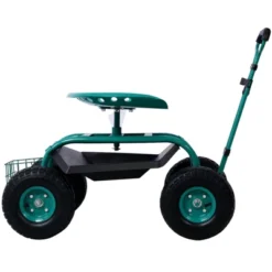 DOMETOUR Rolling Garden Scooter Garden Cart Seat With Wheels And Tool Tray, 360 Swivel Seat, Green--refurbished