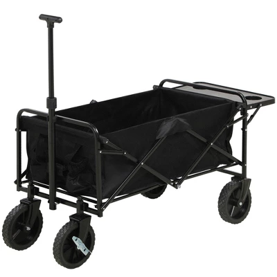 Outsunny Collapsible Wagon, Graden Carts With Wheels, Adjustable Handle, Folding Table And Cup Holders, Black 3 Outsunny Collapsible Wagon, Graden Carts With Wheels, Adjustable Handle, Folding Table And Cup Holders, Black - Image 3