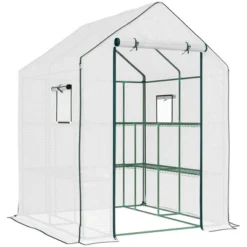 Outsunny 4.6' X 4.7' Portable Greenhouse, Small Walk-In Greenhouse, Hot House With 2 Tier U-Shape Flower Rack 13 Outsunny 4.6' X 4.7' Portable Greenhouse, Small Walk-In Greenhouse, Hot House With 2 Tier U-Shape Flower Rack -D'Eco Store GUEST e22a5da9 92eb 449e 89c1 fcd0a6c33694