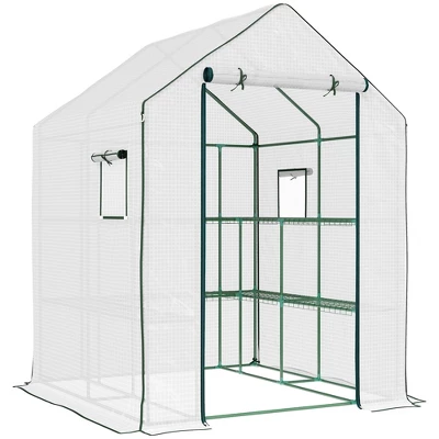 Outsunny 4.6' X 4.7' Portable Greenhouse, Small Walk-In Greenhouse, Hot House With 2 Tier U-Shape Flower Rack 7 Outsunny 4.6' X 4.7' Portable Greenhouse, Small Walk-In Greenhouse, Hot House With 2 Tier U-Shape Flower Rack - Image 7
