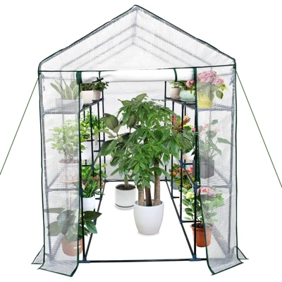 Walk-in Greenhouse With Roll-Up Zipper Door 57 X 57 X 76 Portable 3-Tier 6-Shelf Steel Frame Greenhouse For Indoor Outdoor Garden Patio, Green 9 Walk-in Greenhouse With Roll-Up Zipper Door 57 X 57 X 76 Portable 3-Tier 6-Shelf Steel Frame Greenhouse For Indoor Outdoor Garden Patio, Green - Image 9