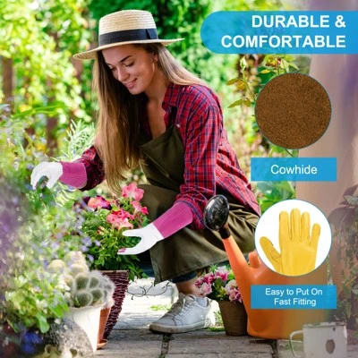 Unique Bargains Cowhide Leather Thorn Proof Shock Absorbing Non-Slip Garden Gloves 1 Pair 2 Unique Bargains Cowhide Leather Thorn Proof Shock Absorbing Non-Slip Garden Gloves 1 Pair - Image 2