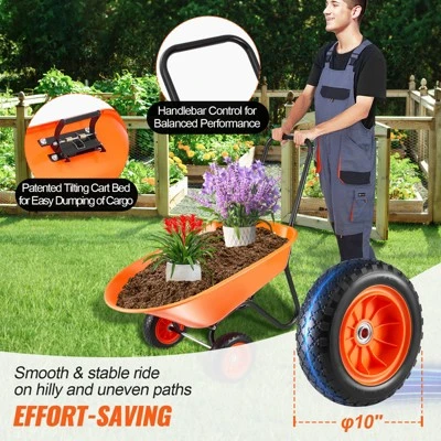 VEVOR Wheelbarrow Cart, 5 Cu. Ft. Load & 397 Lbs Capacity, 2 Wheels Garden Dump Cart, Garden Wagon With Handle & 10" Wide Track Wheels 2 VEVOR Wheelbarrow Cart, 5 Cu. Ft. Load & 397 Lbs Capacity, 2 Wheels Garden Dump Cart, Garden Wagon With Handle & 10" Wide Track Wheels - Image 2