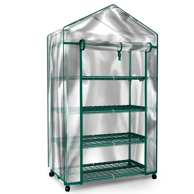 Nature Spring Greenhouse With 4 Shelves, PVC Cover, And Removable Locking Wheels - 19.3" X 63.3" 6 Nature Spring Greenhouse With 4 Shelves, PVC Cover, And Removable Locking Wheels - 19.3" X 63.3" - Image 6