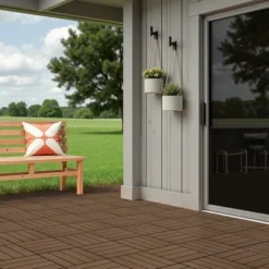 11 PCS 11.7" X 11.7" Square Plastic Wood Deck Tiles, Outdoor Terrace Flooring，Light Brown -D'Eco Store GUEST e7987024 290b 4863 a767 813cec266935