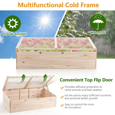 Costway Wooden Cold Frame Greenhouse Flower Planter Raised Plants Bed Protection 6 Costway Wooden Cold Frame Greenhouse Flower Planter Raised Plants Bed Protection - Image 6