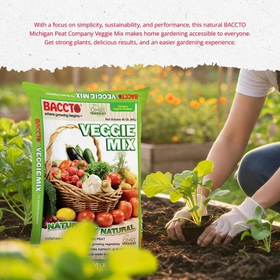 Michigan Peat Company BACCTO Veggie Mix With Peat Moss, Indoor Outdoor Organic Nutrients For Planting & Growing Vegetables, 40 Quart Bag 3 Michigan Peat Company BACCTO Veggie Mix With Peat Moss, Indoor Outdoor Organic Nutrients For Planting & Growing Vegetables, 40 Quart Bag - Image 3
