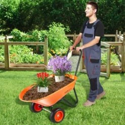 VEVOR Wheelbarrow Cart, 5 Cu. Ft. Load & 397 Lbs Capacity, 2 Wheels Garden Dump Cart, Garden Wagon With Handle &Â 10"Â Wide Track Wheels