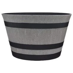 Southern Patio HDR-055457 Resin Whiskey Barrel Indoor Outdoor Garden Planter Pot For Vegetables, Trees, Plants, And Flowers, Gray (2 Pack)