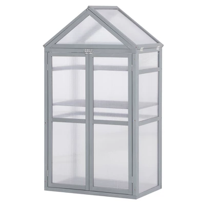 Outsunny 32" X 19" X 54" Garden Wood Cold Frame Greenhouse Flower Planter With Adjustable Shelves, Double Doors 3 Outsunny 32" X 19" X 54" Garden Wood Cold Frame Greenhouse Flower Planter With Adjustable Shelves, Double Doors - Image 3