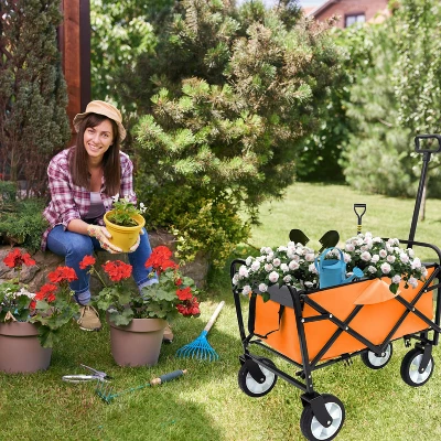 Minimeetall Strap Collapsible Foldable Wagon Cart With Strapping System, Beach Wagon Utility Cart Utility Wagon Grocery Cart For Orange 4 Minimeetall Strap Collapsible Foldable Wagon Cart With Strapping System, Beach Wagon Utility Cart Utility Wagon Grocery Cart For Orange - Image 4