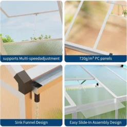 Acekool 6x10FT Aluminum Greenhouse - Polycarbonate Panels, Roof Vent & Sliding Door For Outdoor Gardening 18 Acekool 6x10FT Aluminum Greenhouse - Polycarbonate Panels, Roof Vent & Sliding Door For Outdoor Gardening -D'Eco Store GUEST f605c9a9 1cc2 4e6d bf09 bc4a90185081