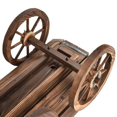 Costway Wood Wagon Flower Planter Pot Stand W/Wheels Home Garden Outdoor Decor 7 Costway Wood Wagon Flower Planter Pot Stand W/Wheels Home Garden Outdoor Decor - Image 7